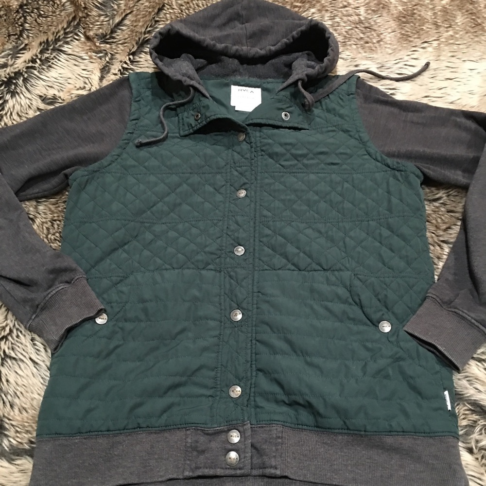 RVCA Snap Button Hooded Lightweight quilted Puffer Vest Jacket Size L/12